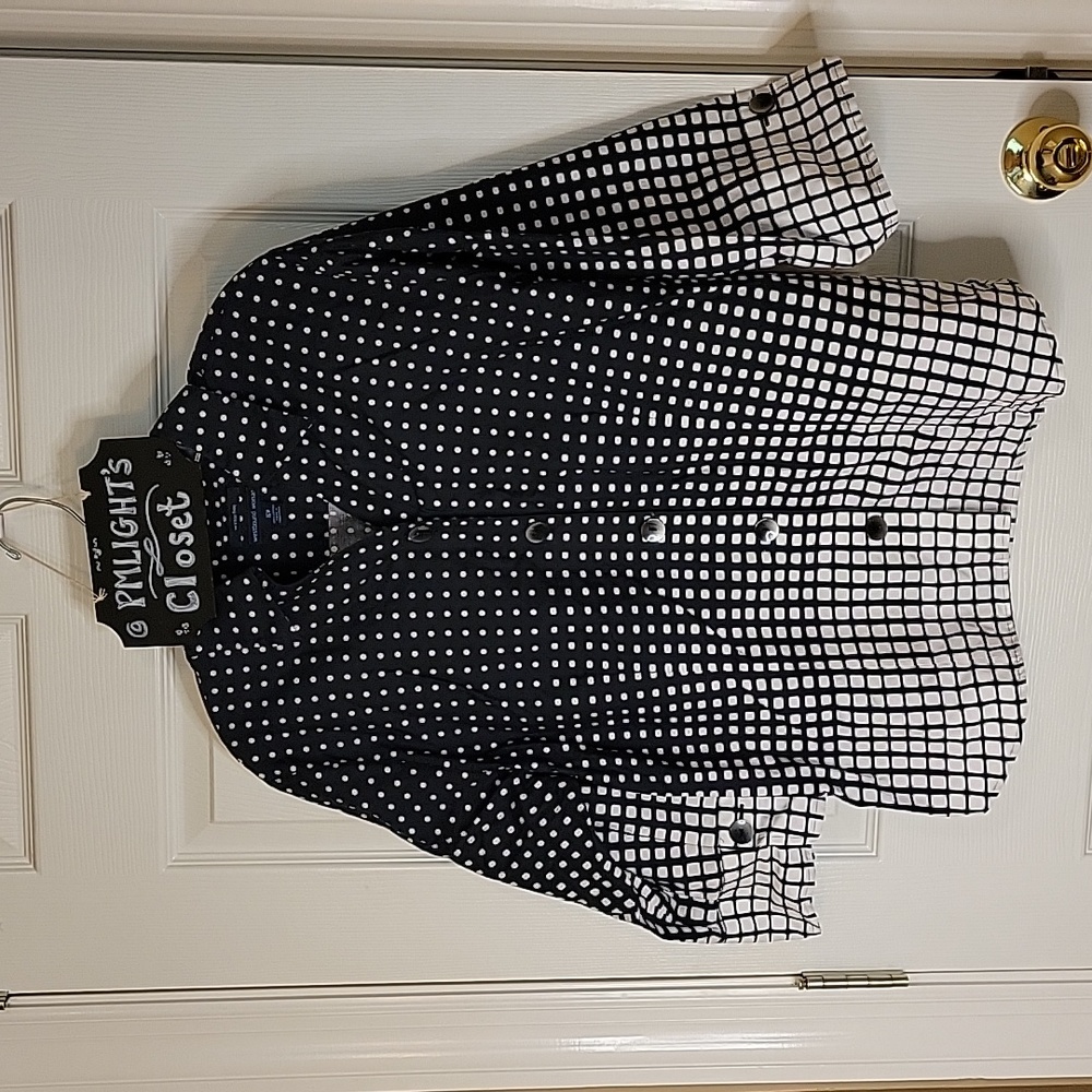 Westbound Woman Wrinkle Free Blouse 16W Black White Dots Squares button up